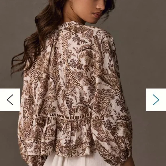 Anthropologie Brown and Cream Botanical Print Tunic - Picture 3 of 8